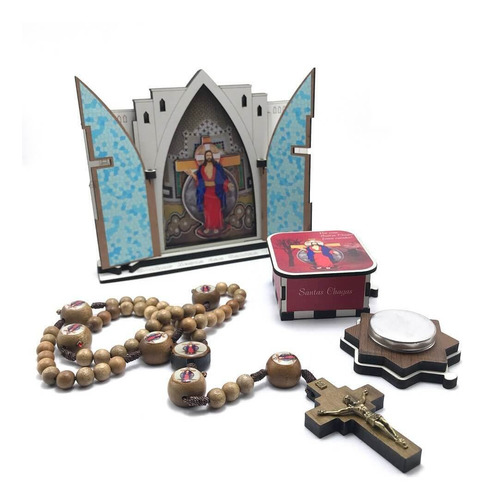 Kit Terço E Réplica Do Santuário Das Santas Chagas De Jesus
