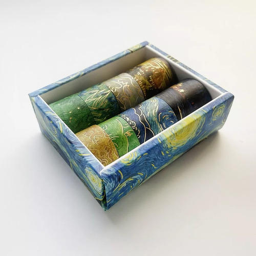 Van Gogh Set 8 Washi Tape Cinta Decorativa Arte Folia Dorada