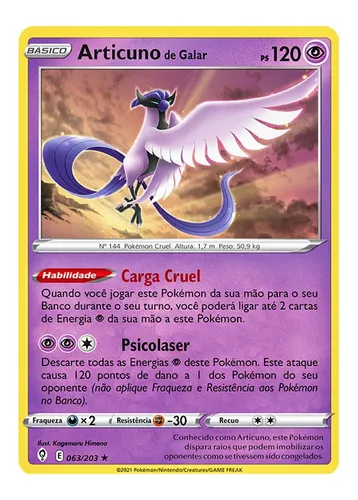 Kit Carta Pokémon Lendários Articuno Zapdos Moltres De Galar