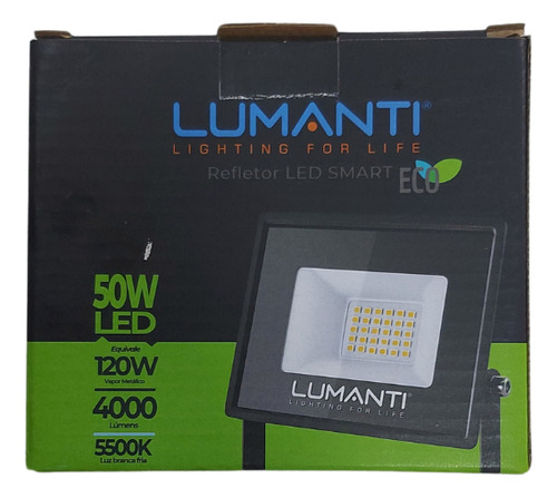 Refletor Smart Eco Led 50w 5500k Autovolt 4000 Lumens Carcaça Preto Luz Branco-frio 127/220v