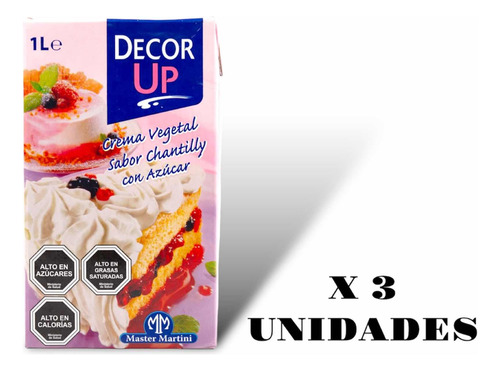 Pack 3 Cremas Vegetal Decor Up 1 Litro. Crema Chantilly