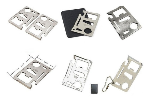 10 Tarjeta 11 En 1 Supervivencia Acero Inoxidable Estuche Color Plata