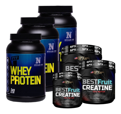 3 Creatina 300 Grs + 3 Whey Protein 1 Kg Nucleo Fit Proteína