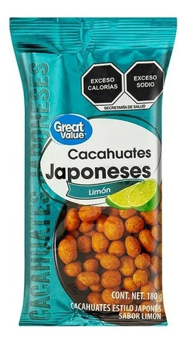 6 Pzas Cacahuates Japoneses Great Value Limón 180 G