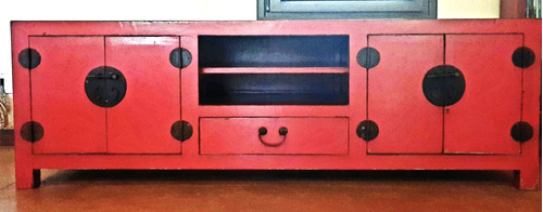 Mueble Antiguo De Madera De Olmo. Origen Beijing. Color Rojo