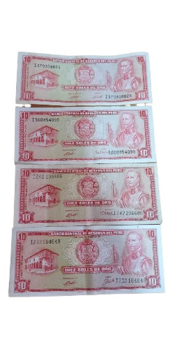 Billetes 10 Soles De Oro Años 1970,1971,1972,1974