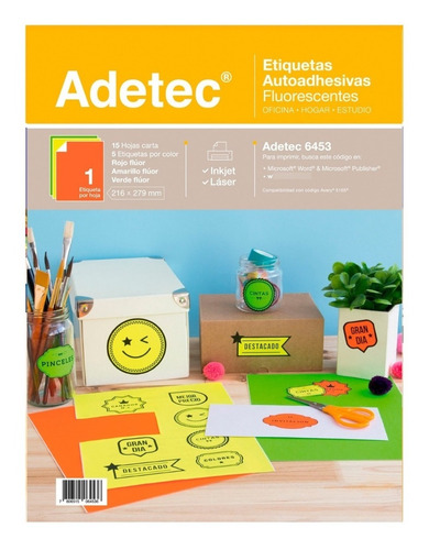 Papel Para Impresora 15 Hojas Autoadhesivas Fluorescentes