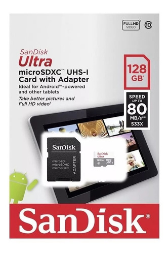 Imagem 2 de 4 de Cartão Memória Micro Sd Sdxc 128gb Sandisk Ultra Classe 10