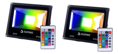 Pack X2 Reflector Led 50w Rgb Control Remoto Exterior Fiesta