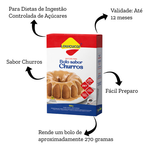 Bolo De Churros Zero Lactose Diet Lowçucar 150g Kit Com 10