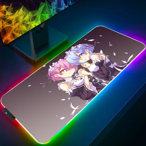 Alfombrilla Mouse Xxl Anime Re:zero Rgb Para Juego Led Rosa