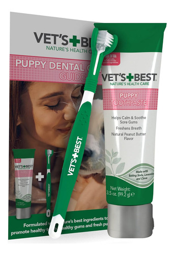 Vet's Best Puppy Kit Cepillo Y Pasta Dental Cachorros 99g