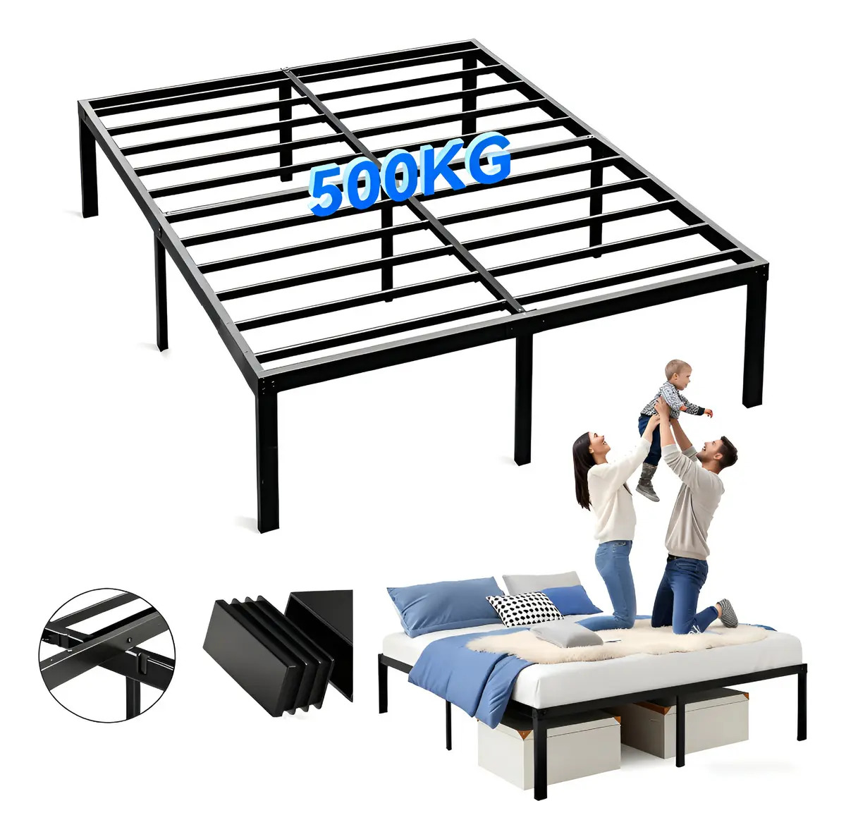 Base Box Matrimonial VIVANIDO de Metal Plegable con Espacio para Almacenamiento