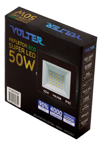 Refletor Led Aluminio 50w Bivolt Ip66 6500k Preto