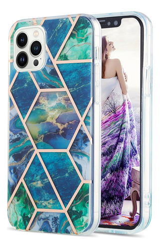 Funda Para La Serie Motorola, Diseño De Mármol Geométrico Brillante, Transparente, Con Protección Para Cámara, Azul Y Verde
