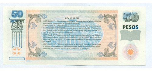 Coleccion Bono 50 Patacon 2001 Specimen Sin Circular Unc