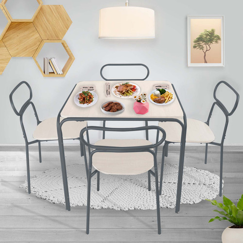 Juego De Comedor Moderno De 5 Piezas Con Mesa Y 4 Sillas Color Dorado Diseño de la tela de las sillas Madera
