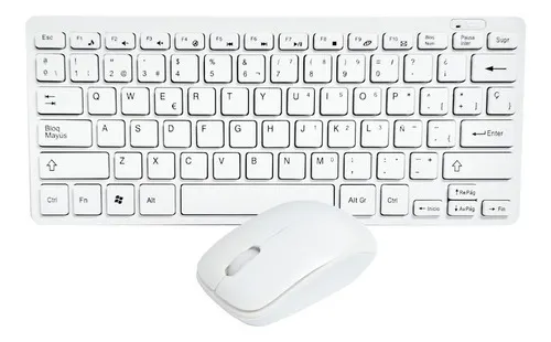 Kit Teclado Mouse Inalambrico Usb Pila Tablet Pc Notebook Color Del Teclado  Blanco