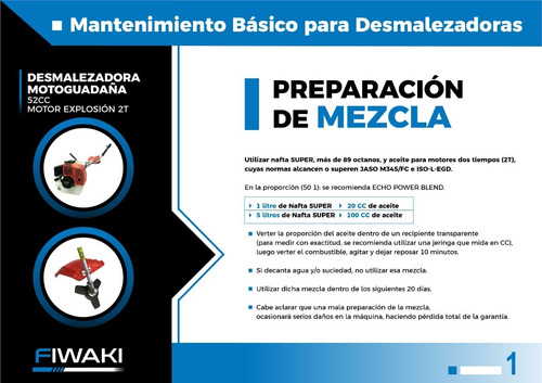 Imagen 5 de 10 de Desmalezadora Motoguadaña 52cc Fiwaki 2t