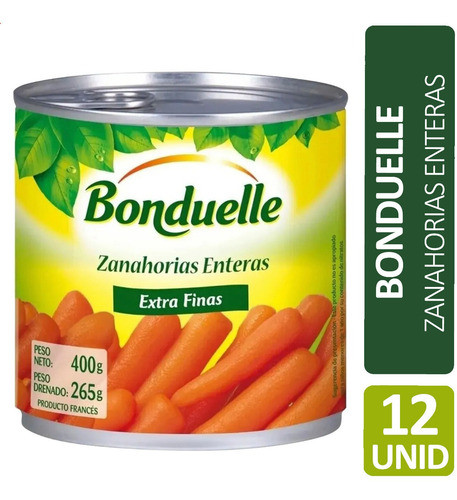 Imagen 1 de 7 de Zanahorias Enteras Bonduelle Extra Finas Lata - Pack X 12u
