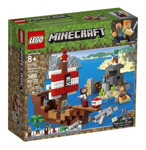 Imagem 1 de 7 de Lego Minecraft A Aventura Do Barco Pirata 386 Peças 21152