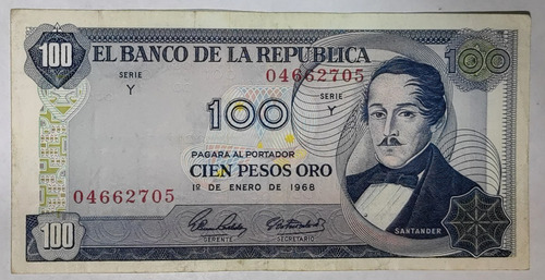 Billete 100 Pesos 01/ene/1968 Colombia Vf
