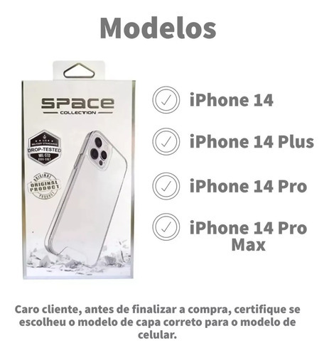 Capinha Space Clear P/ iPhone 14 14 Plus 14 Pro 14 Pro Max Cor Transparente iPhone 14 Plus