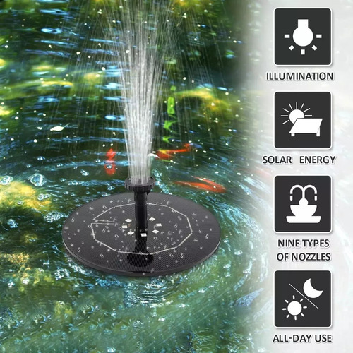 Fonte Solar Flutuante Para Pássaros Com Luz Led E Bomba