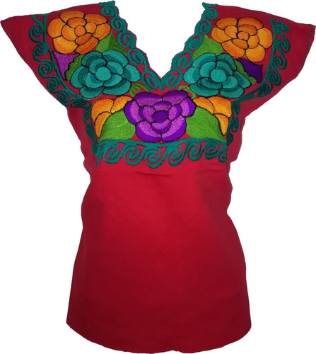 Blusa Artesanal Tallas Pequeñas Bordada Manta Chiapas