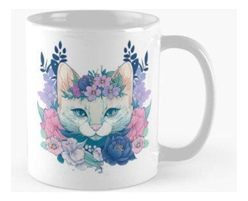 Taza Lindo, Encantador, Gato, En, Flores Calidad Premium