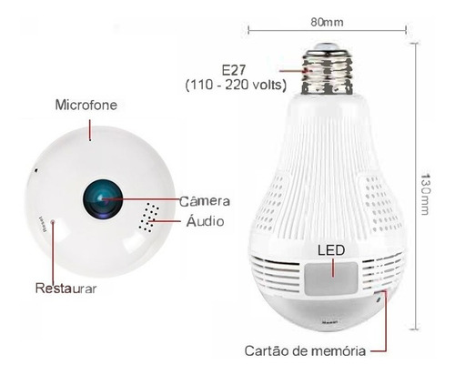 Imagem 4 de 5 de Câmera Ip V380 Lâmpada Filmadora Espiã Entrada Cartão Sd