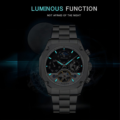 Relojes Luminosos De Fase Lunar Forsining Tourbillon Color De La Correa Silver White