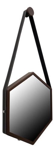 Espelho Adnet Sextavado 50cm Decorativo Com Alça + Suporte Moldura Preto Alça Preta