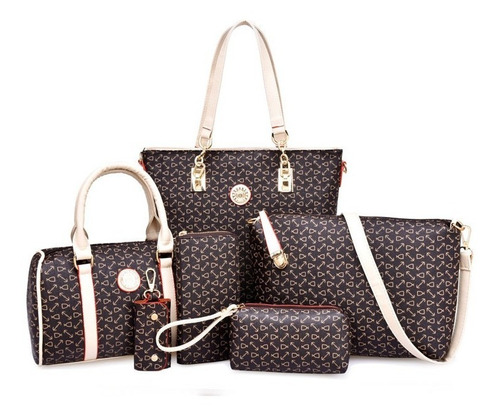 Imagen 1 de 5 de Set 6 Bolsas Mujer Estampado Cartera Moda Crossbody Tote Pu