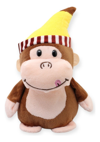 Changuito De Peluche Café Gorro Platano Suave Juguete 23cm