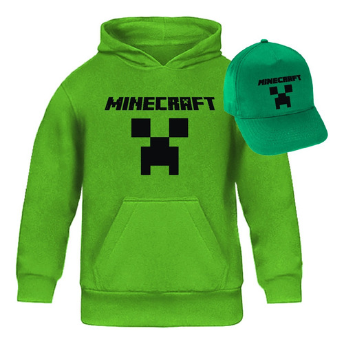 Poleron De Niño Con Capucha Minecraft Clasico + Jockey