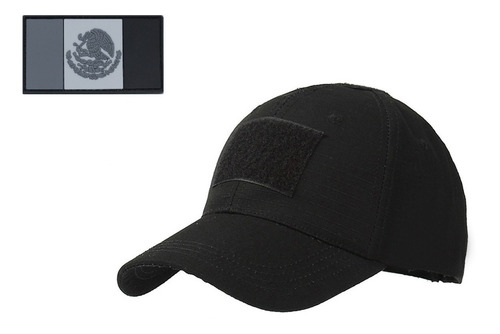 Gorra Tactica Militar + Parche Pvc Mexico Negra Importada