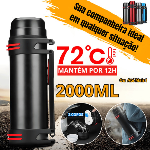 Garrafa Térmica Inox 2000ml 2l Com Alça Espacial E Camping