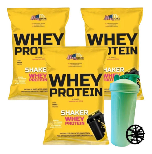 3 Whey Protein Proteina My Shake Con Stevia + Shaker 600ml 