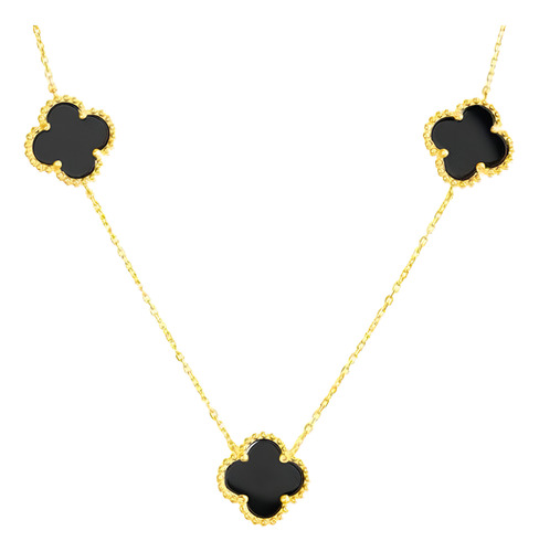 Cadena De Plata 925 Onix 5 Treboles Gold Dorado