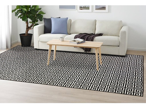 Tapete Sala Geometrico Grego 150x200 Antiderrapante Lavavel Cor Preto