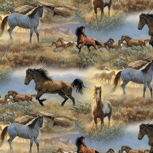 David Textil Horse In The Prairie Animal Scenic Multicolor