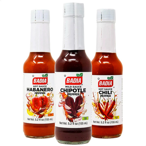 Salsa Badia Mild Chipotle + Hot Chili + Hot Habanero Pepper