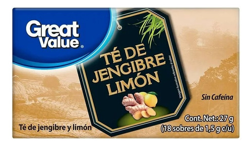 2 Pza Té De Jengibre Y Limón Great Value 18 Sobres 1.5 G C /