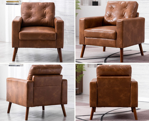 Silla Moderna Tapizada Con Brazo Y Patas De Madera