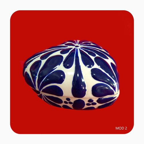 Imagen 3 de 3 de Alhajero Corazón De Talavera Poblana Barroca Azul M2 Lhj