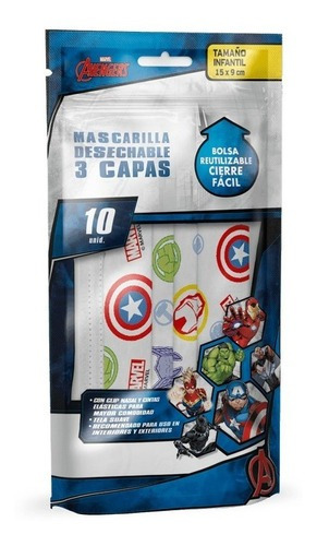 Mascarilla Desechable Infantil Avengers Set 10 Unidades