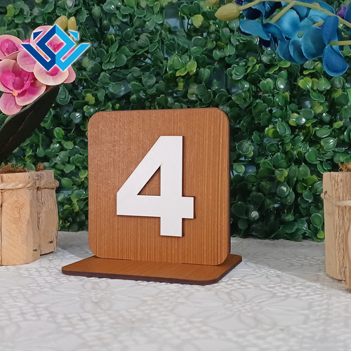 Placa Número Identificação Para Mesa Em Mdf Caramelo 01 A 15