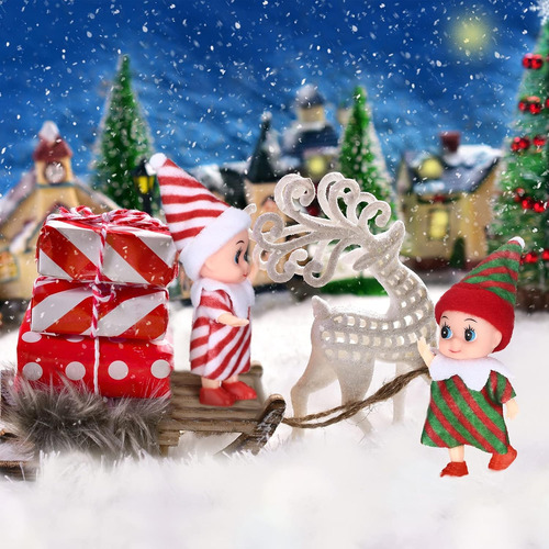 3 Piezas Pequeña Muñeca Elfo Navidad Miniatura Elfo Gemelos