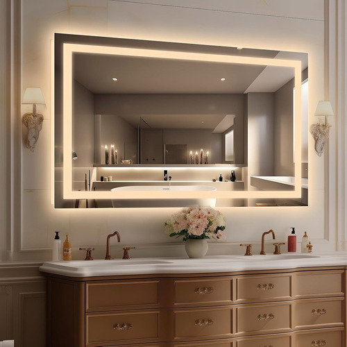 Espelho Retangular Horizontal Jateado Com Led Touch 50x70